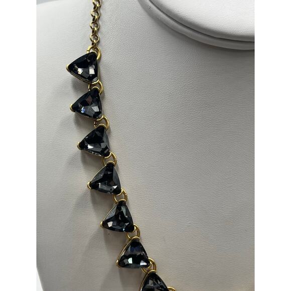 J. Crew Dark Gray Crystal Triangle Deco Style Gold Tone Collar Necklace - Picture 9 of 10